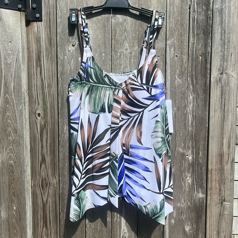 Shape Solver By Penbrooke Tropical Flower Padded Hankerchief Tankini Top,10,NWT